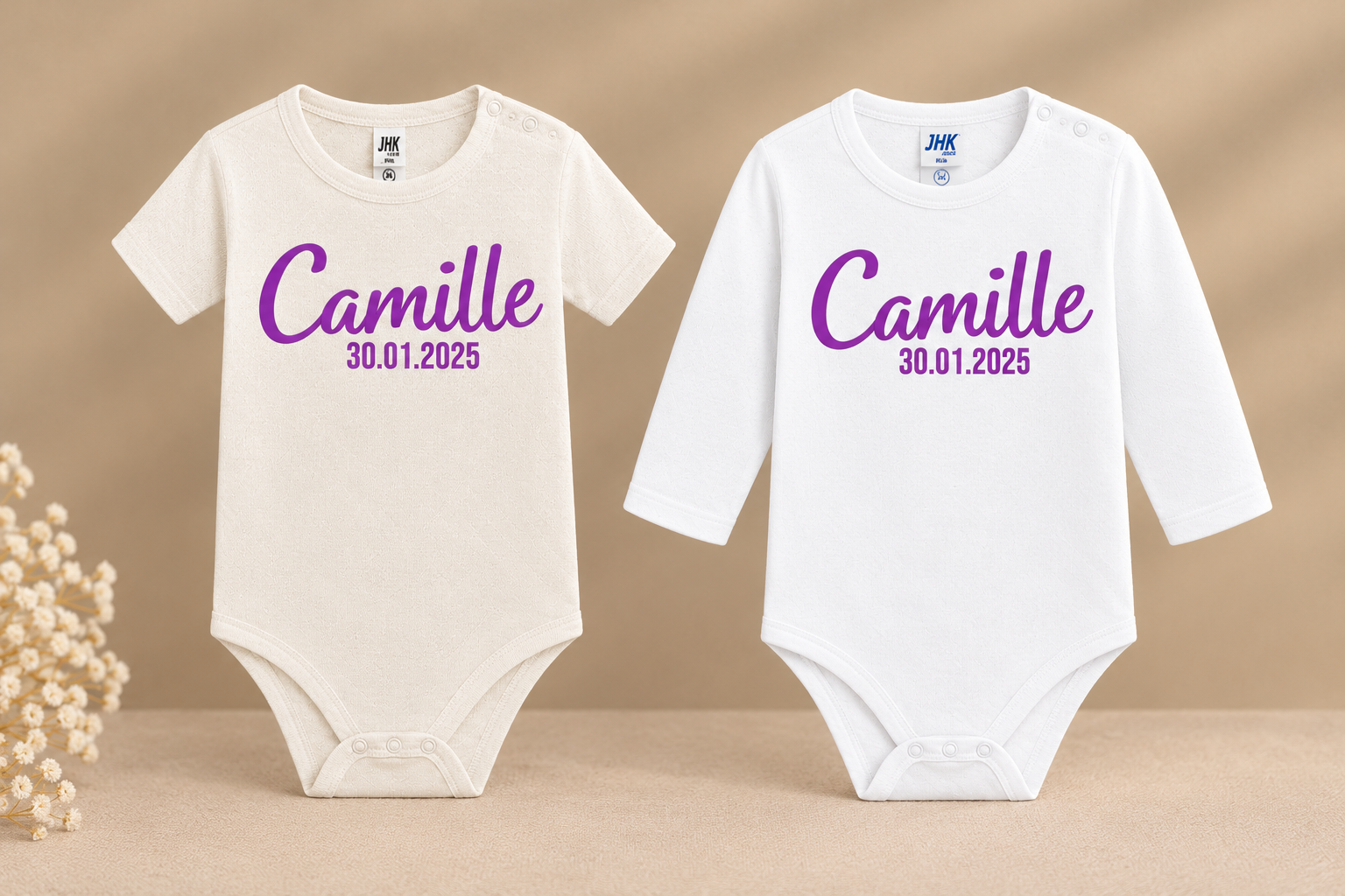 Babyrompers met Camille en datum