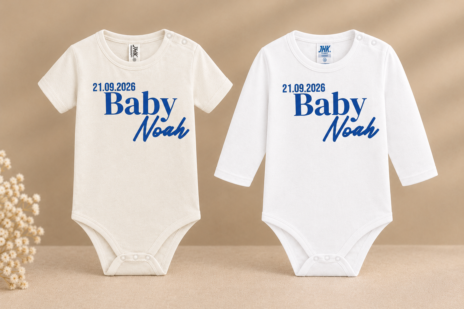 Babyrompertjes met blauwe naamprint