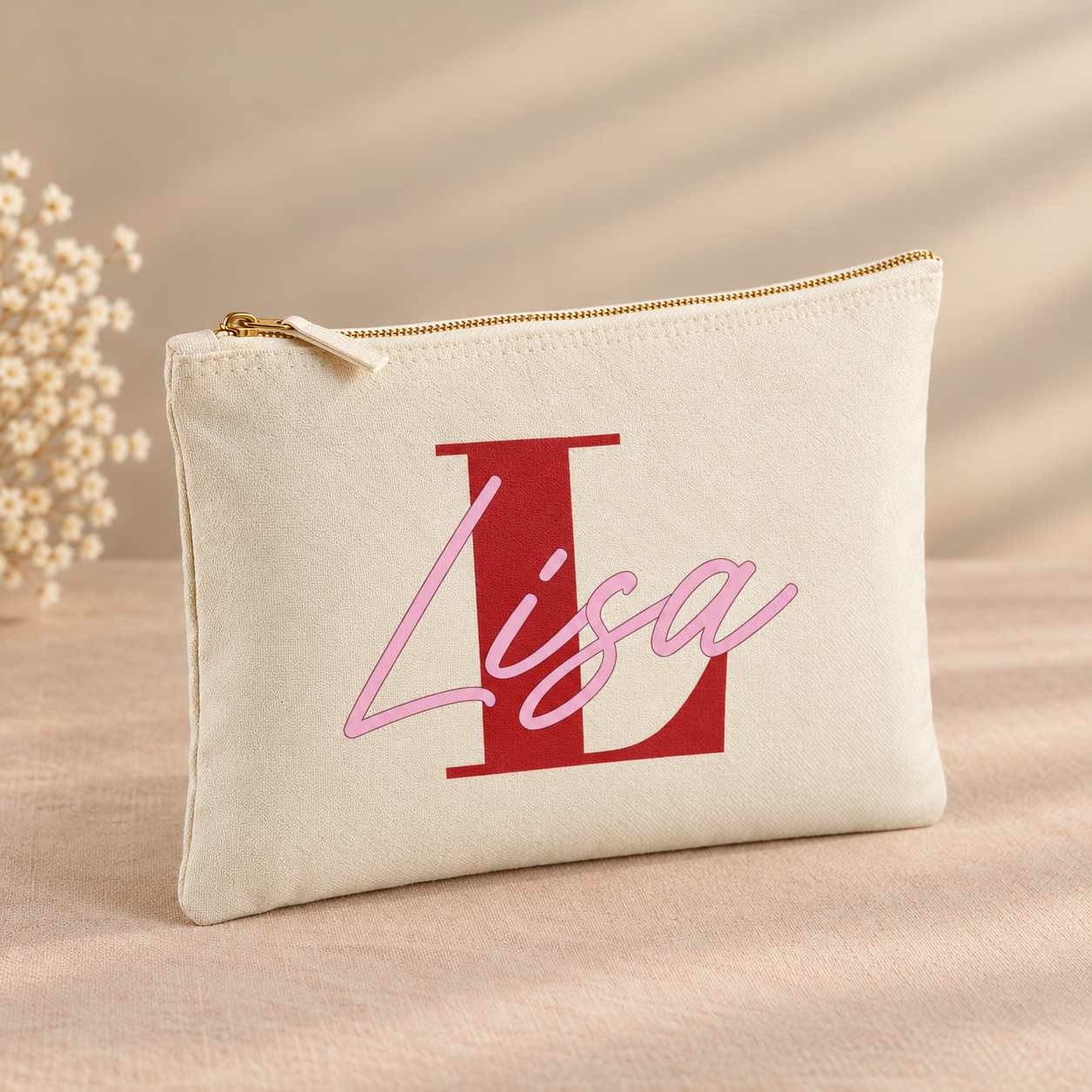 Crèmekleurig etui met Lisa-monogram
