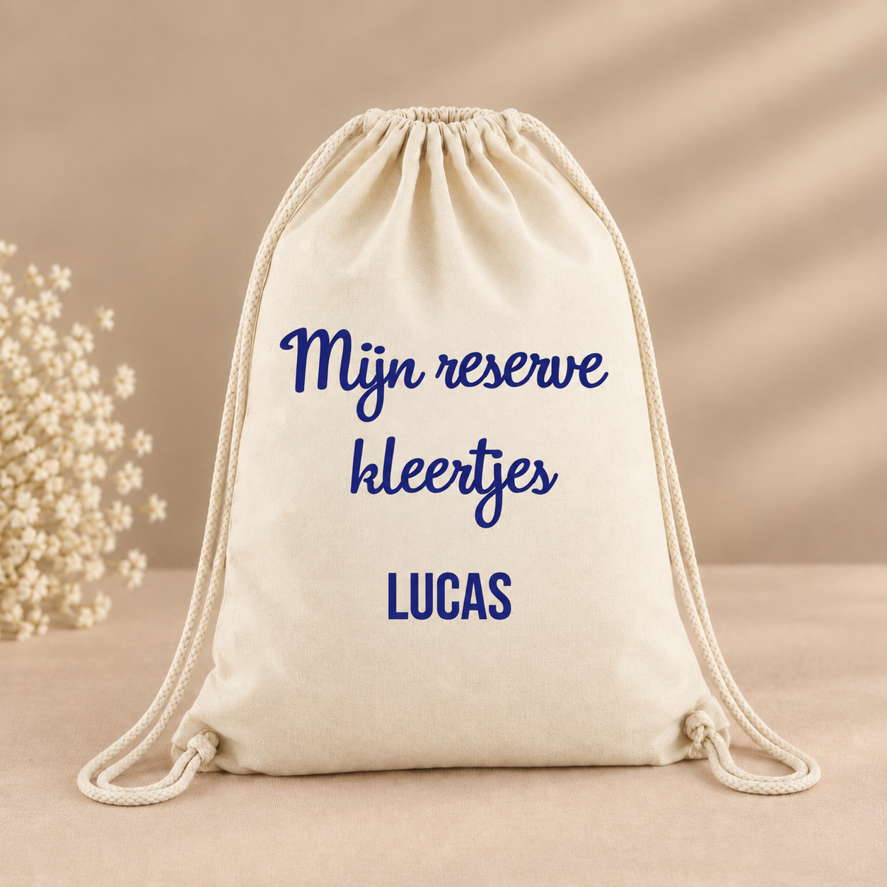 Crèmekleurige rugzak met naam LUCAS