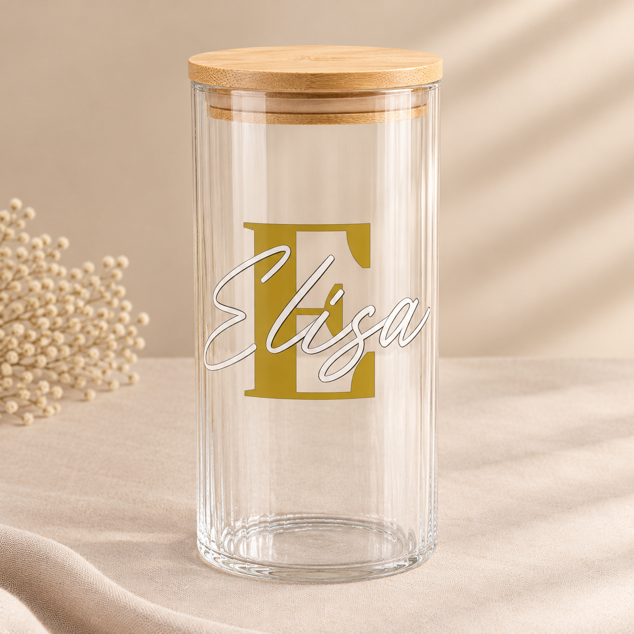 Gepersonaliseerde glazen pot met Elisa-diagram