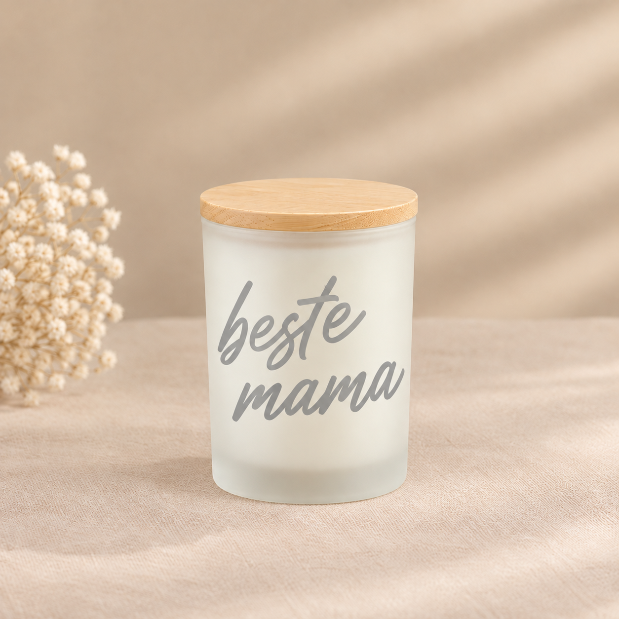 Minimalistische kaars met “beste mama”