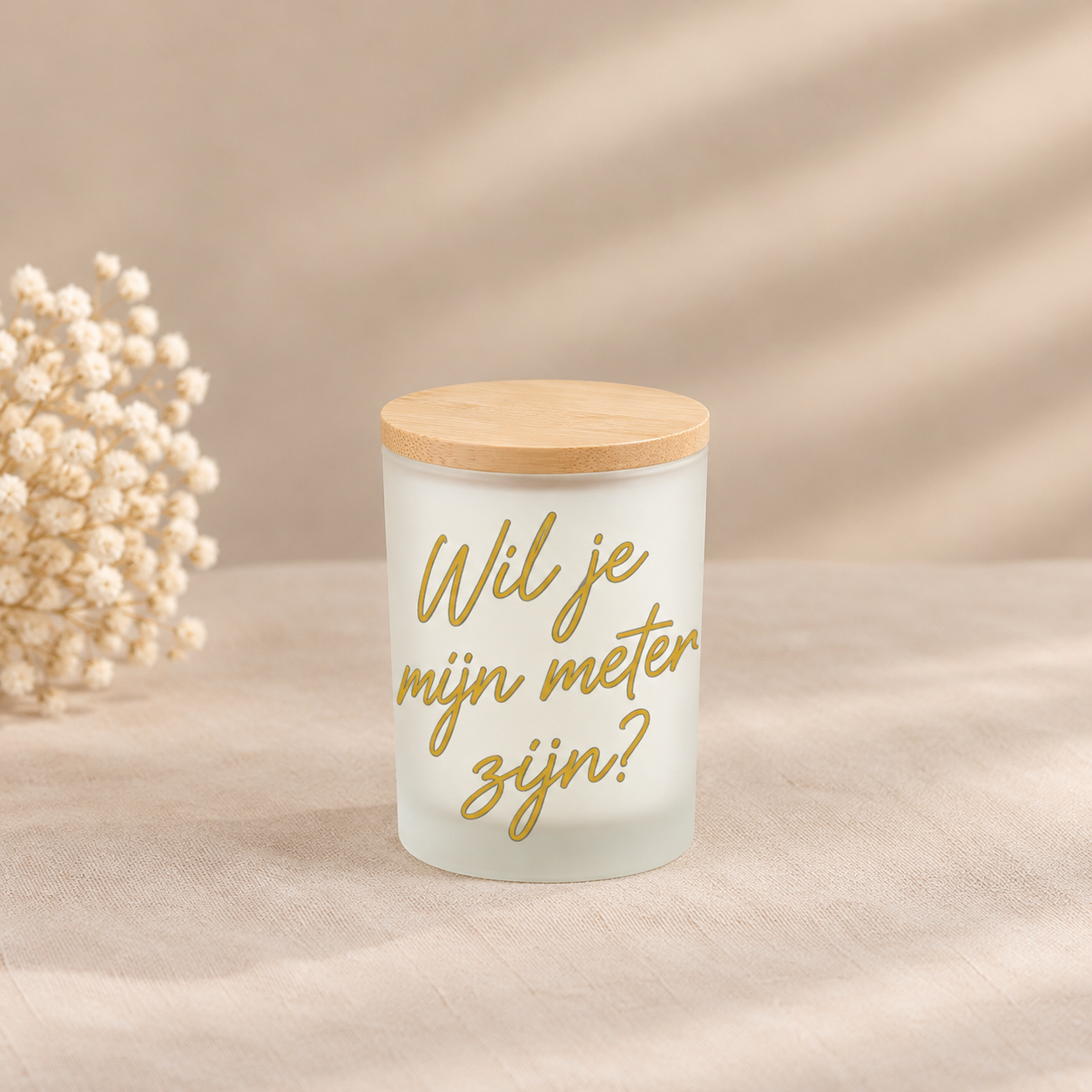 Minimalistische kaars met meterboodschap