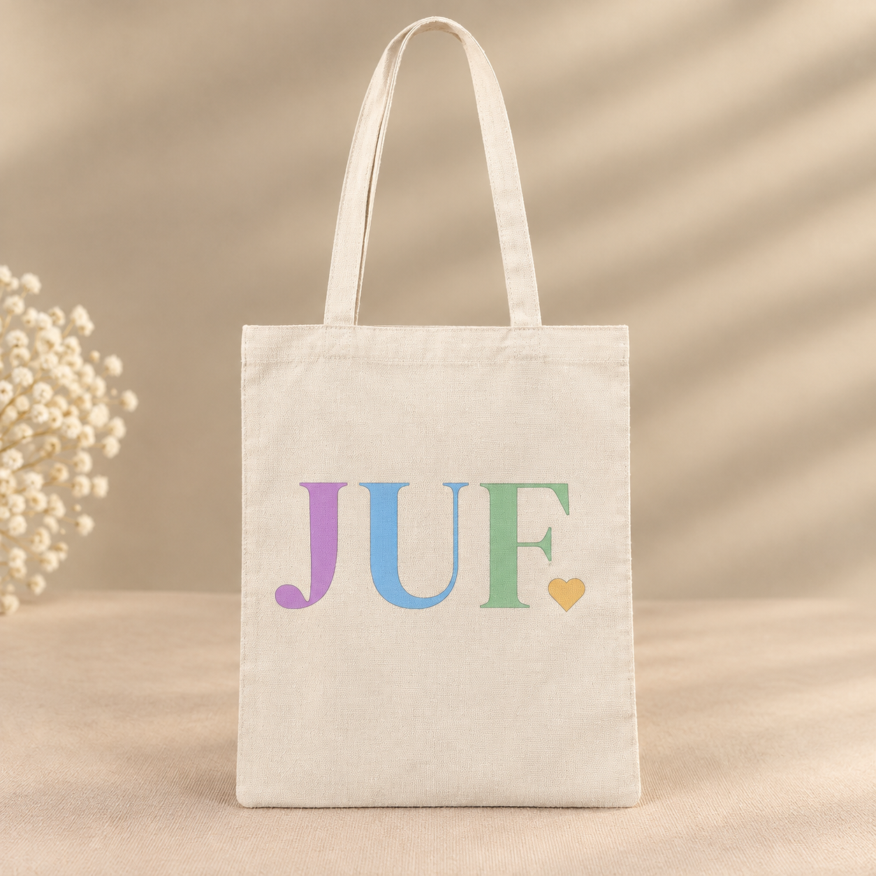 Pastelkleurige JUF-canvas tas